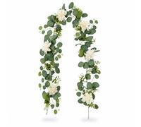 Tyxzle Artificial Eucalyptus Garland Green 5.9ft Faux Greenery Garlands with Leaves and Flowers for Wedding Table Mantel Fireplace Wall Decor (white)