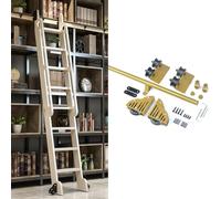 TYYCKJ Gold Heavy Duty Carbon Steel Sliding Library Closet Ladder Hardware Kit (No Ladder), 3.3ft-24ft Round Tube Rolling Track Rail Full Set with Roller System for Home Attic(16ft/488cm Track kit)