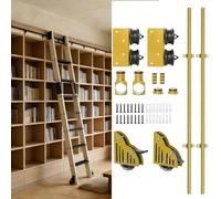 TYYCKJ Gold Sliding Library Ladder Hardware Kit, Heavy Duty Carbon Steel Track Rail with Silent Floor-Safe Brake Bottom Rollers for Bookshelf (Ladder Not Included)(16ft/488cm Track kit)