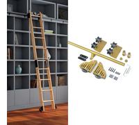 TYYCKJ Gold Sliding Library Ladder Hardware Kit (No Ladders), 3.3ft-24ft Heavy Duty Carbon Steel Rolling Track Rail Full Set for Home/Bookshelf/Warehouse(8ft/244cm Track kit)