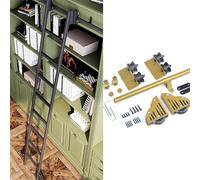 TYYCKJ Gold Sliding Library Ladder Rail Hardware Kit (No Ladder) - Heavy Duty Carbon Steel Rolling Ladder Track Full Set for Home Library, Attic, Bookcase, Wine Cellar(10ft/300cm Track kit)