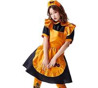 TYYRBMG CXH442 Halloween Cosplay, Maid Costume, Maid Clothing, Pumpkin, Bats, Women's, Apron, Headband, Cute, Large Size, Party Disguise, Stage, Performance Clothes, 3-piece Set, Wizard Shrine Maiden