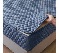 TYYUETY Full zip cover Breathable dustproof washable fitted sheet Customizable size Waterproof quilted mattress protector for single/double/king size beds-Blue- 140x190+22cm