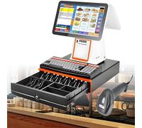 TYYZDM 15.6" Single/Dual All-in-One POS System With 58mm Thermal Printer, Touch Screen Smart Cash Register For Small Business, Supports 30+ Languages(White,DualScreen)
