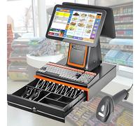 TYYZDM 15.6" Touch Screen POS System, All-in-One Smart Cash Register With Integrated Receipt Printer, Professional Point Of Sale Terminal For Retail Restaurant Supermarket(Black,DualScreen)