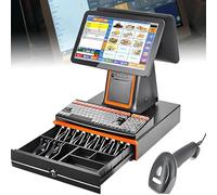 TYYZDM 30 Languages Supported All-in-One POS System, 15.6" Touch Screen Smart Cash Register With Built-in Thermal Printer, Global Point Of Sale Terminal For Retail Restaurant Store(Black,DualScreen)