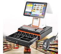 TYYZDM 30 Languages Supported All-in-One POS System, 15.6" Touch Screen Smart Cash Register With Built-in Thermal Printer, Global Point Of Sale Terminal For Retail Restaurant Store(White,DualScreen)