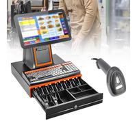 TYYZDM All-in-One POS System With Built-in 58mm Thermal Printer, Complete Cash Register Bundle With Touch Screen, Customer Display, Cash Drawer & Scanner For Retail(Black,SingleScreen)