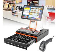 TYYZDM All-in-One POS System With Built-in 58mm Thermal Printer, Complete Cash Register Bundle With Touch Screen, Customer Display, Cash Drawer & Scanner For Retail(White,DualScreen)