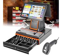 TYYZDM All-in-One POS System With Built-in 58mm Thermal Printer, Complete Cash Register Bundle With Touch Screen, Customer Display, Cash Drawer & Scanner For Retail(Black,DualScreen)
