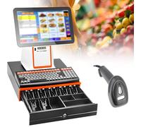 TYYZDM All-in-One POS System With Built-in 58mm Thermal Printer, Complete Cash Register Bundle With Touch Screen, Customer Display, Cash Drawer & Scanner For Retail(White,SingleScreen)