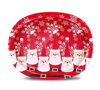 Tyzarglef 50 Count Christmas Oval Paper Plates, 10" x 12.5" Large Disposable Dinner Serving Platters for Holiday Xmas Dinnerware Table Decorations