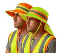 TZ Promise Men High Visibility Reflective Bucket Hat with Neck Flap Wide Brim Boonie Sun Hat Cap, 2pcs (Orange+lime), One size