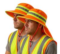 TZ Promise Men High Visibility Reflective Bucket Hat with Neck Flap Wide Brim Boonie Sun Hat Cap, 2pcs (Orange+orange), One size
