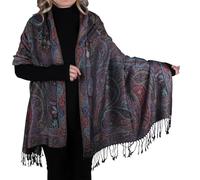TZ Promise Pashmina Scarf with Vintage Tapestry Style Rainbow Luxury Paisley Pattern Wrap Shawl, Black Multicolored, Large