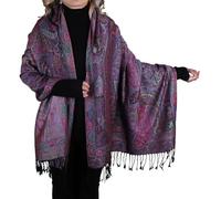 TZ Promise Pashmina Scarf with Vintage Tapestry Style Rainbow Luxury Paisley Pattern Wrap Shawl, Dark Purple Multicolored, Large