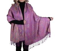 TZ Promise Pashmina Scarf with Vintage Tapestry Style Rainbow Luxury Paisley Pattern Wrap Shawl, Purple Multicolored, Large