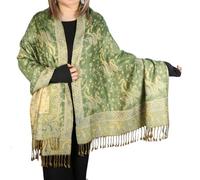 TZ Promise Women Paisley Pashmina Shawl Wrap Colorful Pattern Rave Winter Oversized Scarf, Green(11), Large