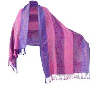 TZ Promise Women Paisley Pashmina Shawl Wrap Colorful Pattern Reversible Winter Scarf, Purple/Blue, Large
