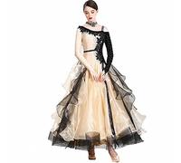 Tzdd Ballroom Dance Competition Dresses for Women Elegant Long Sleeve Waltz Standard Modern High-End Dance Costumes Tango Big Tulle Swing Dancing Clothes,Yellow,S