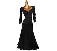Tzdd Ballroom Dance Dresses Women's 2/3 Sleeve Flamenco Training Dance Outfit Waltz Tango Practice Dress Party Costume Skirt,Black,L