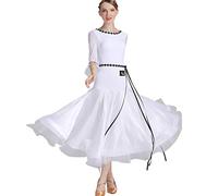 Tzdd Ballroom Dancing Outfit Waltz Backless for Performance Skirt Costume Net Yarn Stitching Modern Ladies Dance Dress,White,M