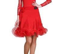 Tzdd Ballroom Dancing Skirt Women Tango Practice under Skirt Cha Cha Waltz Tulle Skirts Latin Fishbone Tulle Tutu Dress,red,S