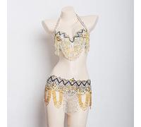 Tzdd Belly Dancer Outfits for Women Carnival Tribal Belly Dancer Performance Costumes Belly Dance Bra And Belt 2 Piece Set,white,L