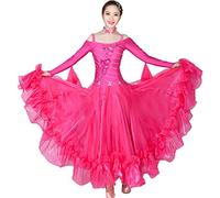 Tzdd Bright Silk Professional National Standard Dance Competition Dresses Waltz Tango Dance Performance Costume Big Swing,Rose Red A,3XL
