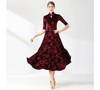 Tzdd Elegant Modern Dance Dresses Cheongsam Collar National Standard Dance Costume Dancewear Tango Waltz Practice Dress,Red,XXL