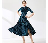 Tzdd Elegant Modern Dance Dresses Cheongsam Collar National Standard Dance Costume Dancewear Tango Waltz Practice Dress,Blue,S