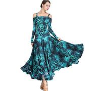 Tzdd Elegant Modern Dance Dresses Long Sleeve National Standard Ballroom Dance Costume Simplicity Flamenco Party Dancewear Tango Waltz Practice Dress,blue,XXL