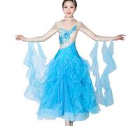 Tzdd National Standard Dance Competition Dresses Waltz Tango Flamenco Classic Performance Great Swing Dance Costume,lake blue,M