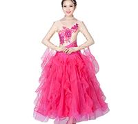 Tzdd National Standard Dance Competition Dresses Waltz Tango Flamenco Classic Performance Great Swing Dance Costume,Rose red,S