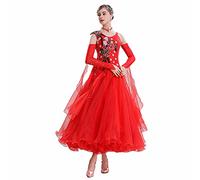 Tzdd Professional Ballroom Dance Competition Dresses Waltz Tango Performance Costume Salsa Dancing Dress Big Swing Skirt,Red,3XL