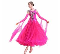 Tzdd Professional Ballroom Dance Competition Dresses Waltz Tango Performance Costume Salsa Dancing Dress Big Swing Skirt,Pink,3XL
