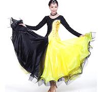 Tzdd Professional Ballroom Dance Dresses for Women High End National Standard Dance Dress Long Sleeved Waltz Competition Performance Costume Big Swing Skirt,yellow,S
