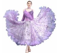 Tzdd Professional Ballroom Dance Dresses for Womenwaltz Competition Performance Costume High-End National Standard Dance Costume Modern Long-Sleeved Big Swing Skirt,Purple,M