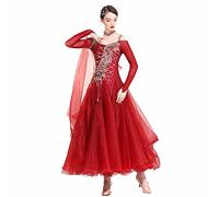 Tzdd Professional Ballroom Dance Dresses Women High-End National Standard Dress Waltz Performance Costume Big Swing Skirt,Red,3XL