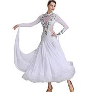 Tzdd Professional Standard Ballroom Dance Competition Dresses Embroidered Waltz Tango Dance Performance Big Swing Costume,White,XL