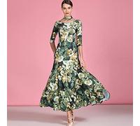 Tzdd Round Neck Standard Ballroom Dance Dresses Women's Waltz Dance Clothing Modern Tango Practice Dress for Professional,Green,M