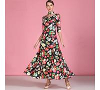 Tzdd Round Neck Standard Ballroom Dance Dresses Women's Waltz Dance Clothing Modern Tango Practice Dress for Professional,Red,XXL