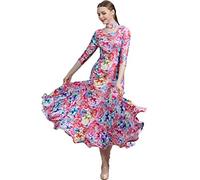 Tzdd Round Neck Standard Ballroom Dance Dresses Women's Waltz Dance Clothing Tango Practice Dress Modern Wear for Performance,Red,XXL