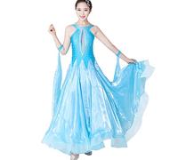 Tzdd Sleeveless Ballroom Dance Dresses for Women Exquisite Waltz Modern Competition Dance Dress Standard Tango Banquet Performance Costume Big Tulle Swing,lake blue,S