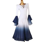 Tzdd Standard Ballroom Dance Dresses Women's Long Sleeves Waltz Dance Wear for Performance Clothing Tango Practice Dress,Blue,S