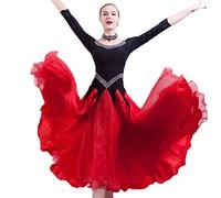 Tzdd Women's Ballroom Competition Dance Dresses Exquisite Shiny Waltz Modern Standard Dance Dress Tango Banquet Performance Costume Large A-Line Skirt,red,3XL