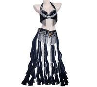 Tzdd Women's Belly Dance Performance Outfits Masquerade Dresses Halloween Costumes Belly Dance Bra And Belt 2 Piece Set,black,M
