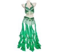 Tzdd Women's Belly Dance Performance Outfits Masquerade Dresses Halloween Costumes Belly Dance Bra And Belt 2 Piece Set,green,L