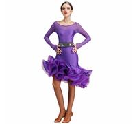 Tzdd Women's Latin Long Sleeve Dance Dress Rhinestone Deco Praise Dance Party Dress Irregular Pleated Swing Skirt Ballroom Dance Dress Lyrical Dancewear Great Swing,purple,3XL