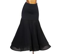 Tzdd Womens's Standard Ballroom Training Maxi Skirt Waltz Flamenco Hip Wrap Length Skirts Salsa Latin Practice Swing Skirt,Black,XXL